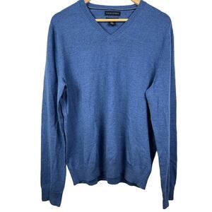 Banana Republic Extra Fine Merino Wool V Neck Men's Sweater Large Blue